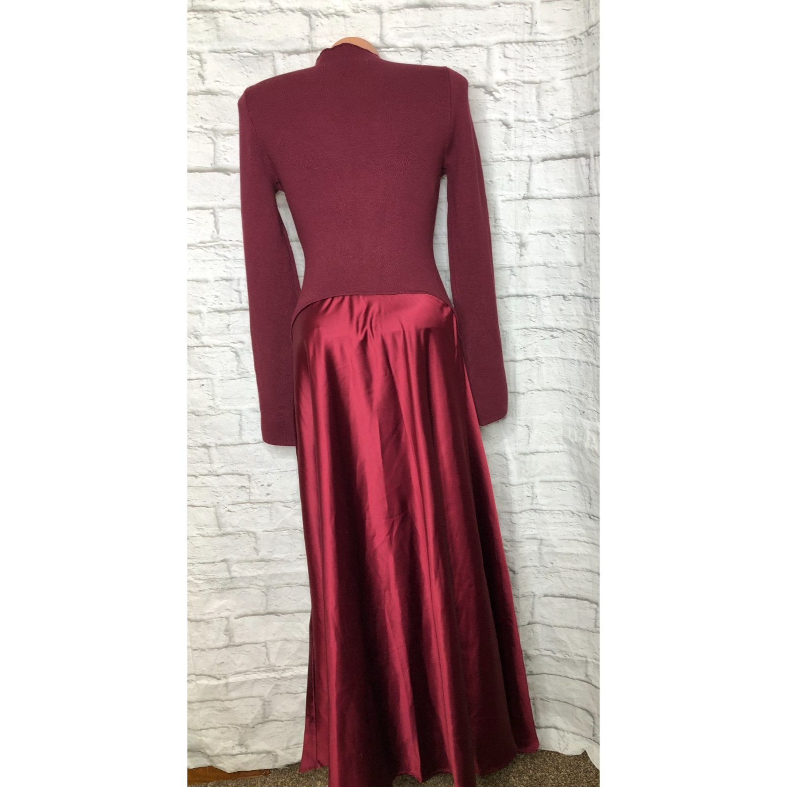 Taylor Satin Twofer A-Line Sweater Dress In Burgundy Size XS Stretchy