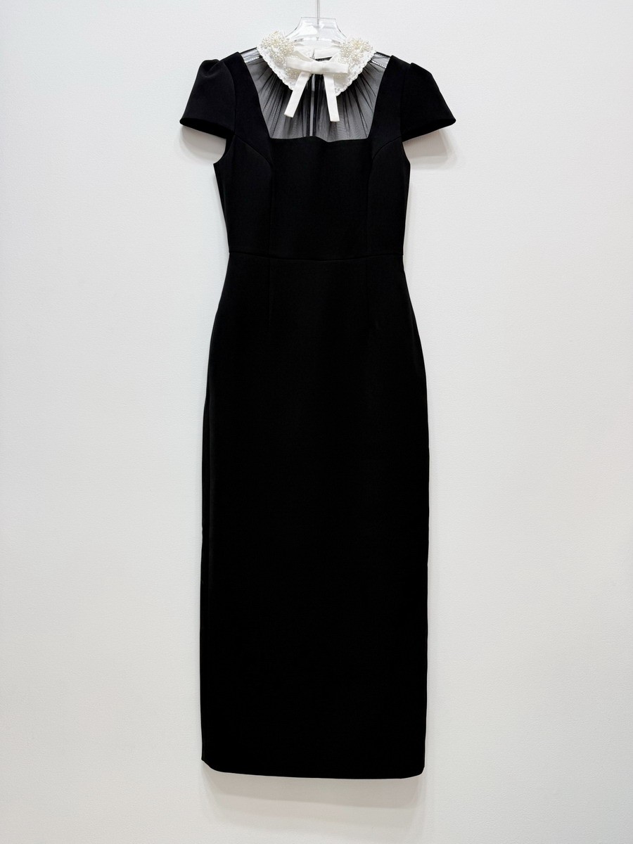 Women Self-Portrait Black Contrasting colors Turn-down collar Beaded Dresses