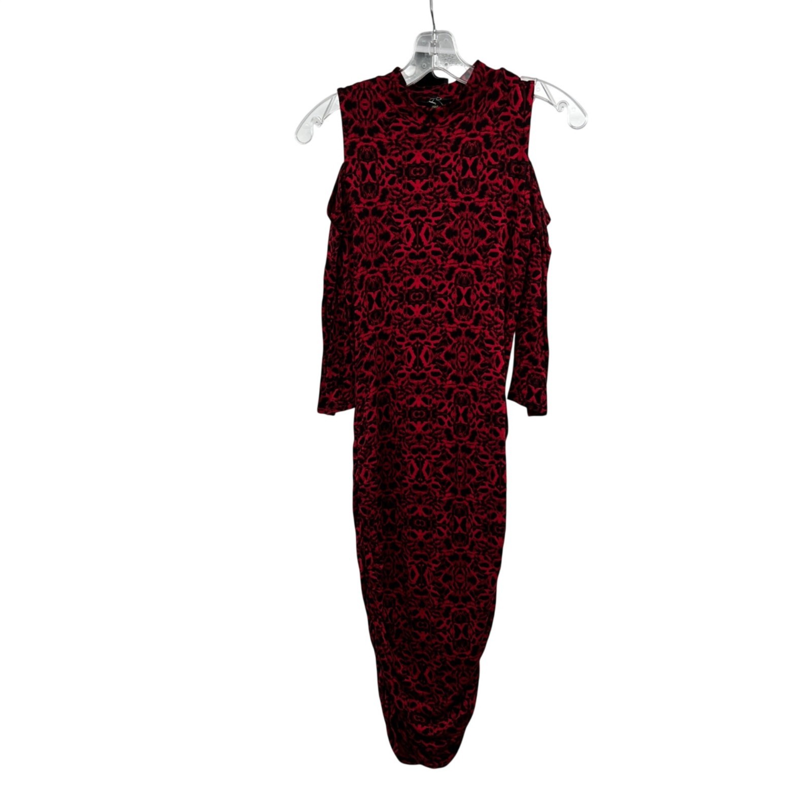 Jessica Simpson Boycon Midi Dress Cold Shoulder Sleeve Red/Black Size Small