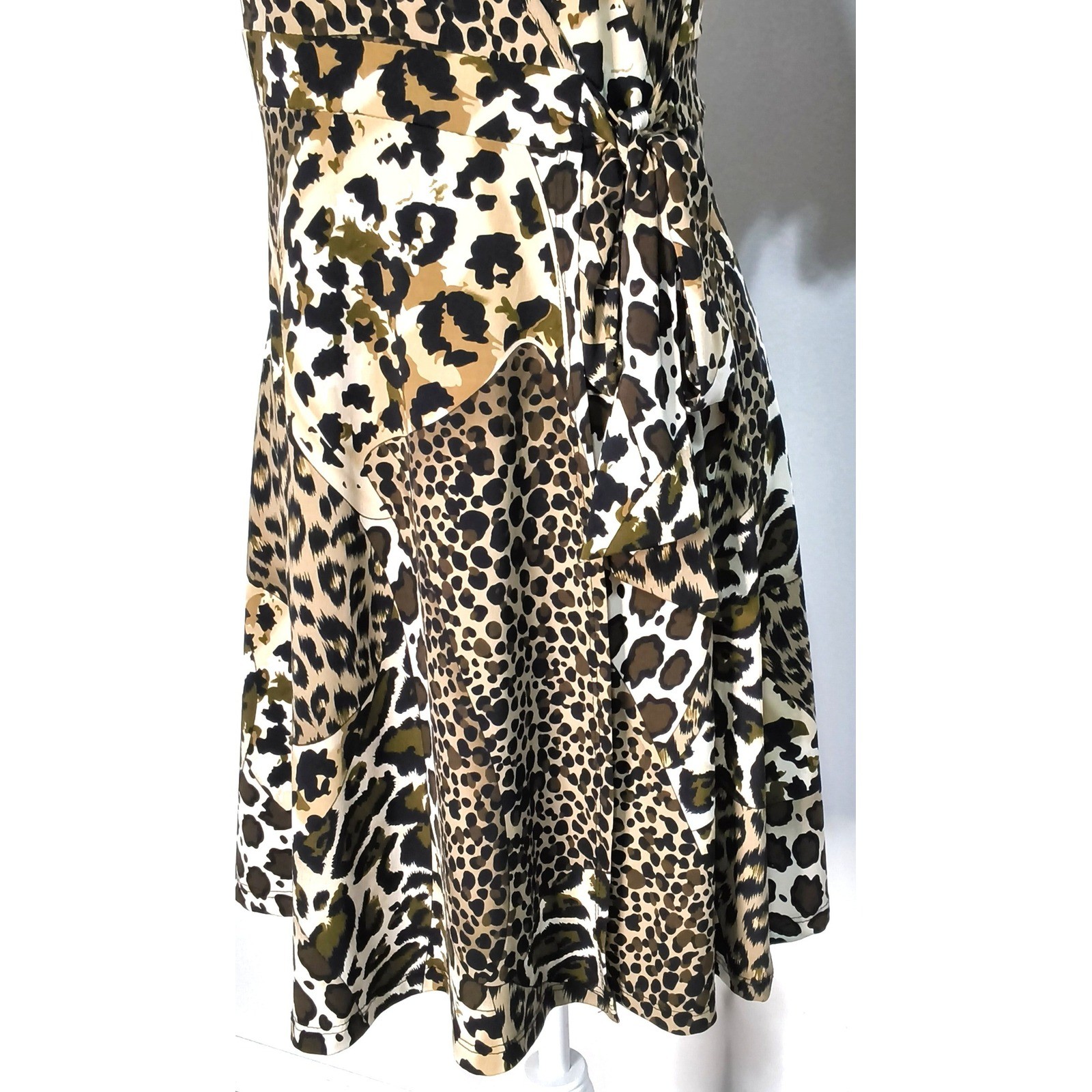 Soprano Wrap Dress Women Medium Brown Leopard Animal Print Short Sleeve