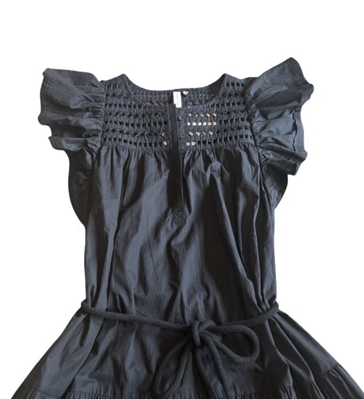 Scarlett Poppies Ishrant Midi Large Maxi Cotton Dress Tie Waist NWT Black Eyelet