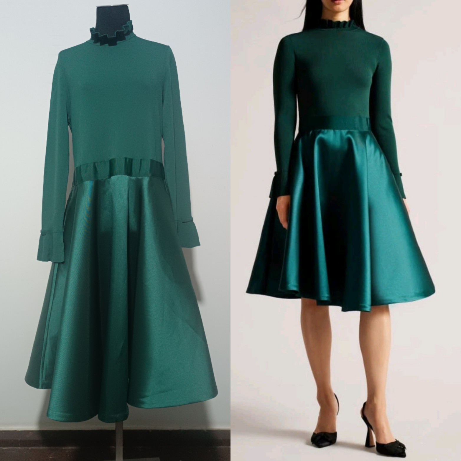 Ted Baker Zadi Ruffle Dress size 5/XL in a Fit and Flare Silhouette Emerald