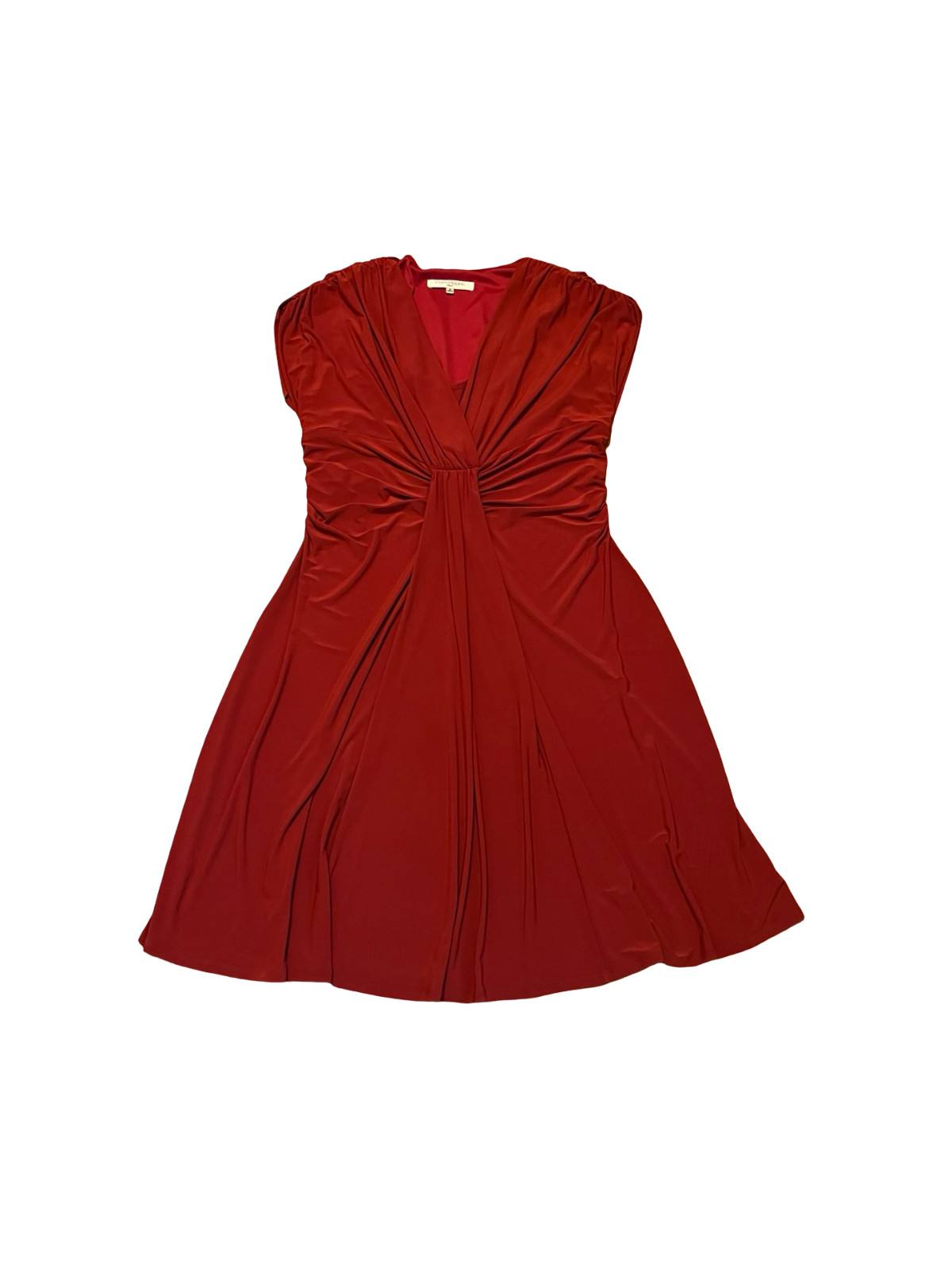 Evan-Picone Ruched Knot-Front Short Sleeve Fit and Flare Midi Dress – Size 16