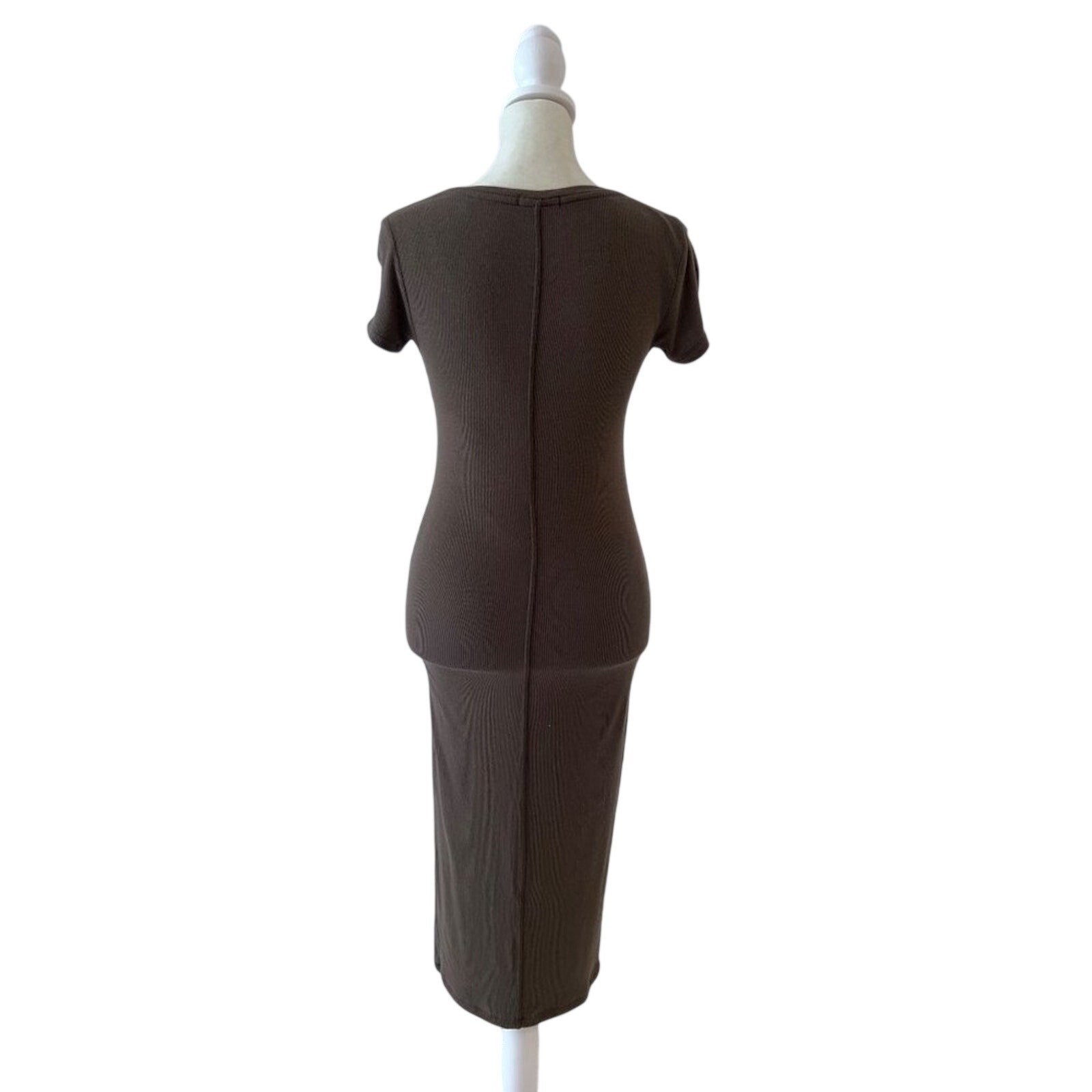 ATM Anthony Thomas Melillo Ribbed Midi Dress Olive Brown Bodycon Stretch sz XS