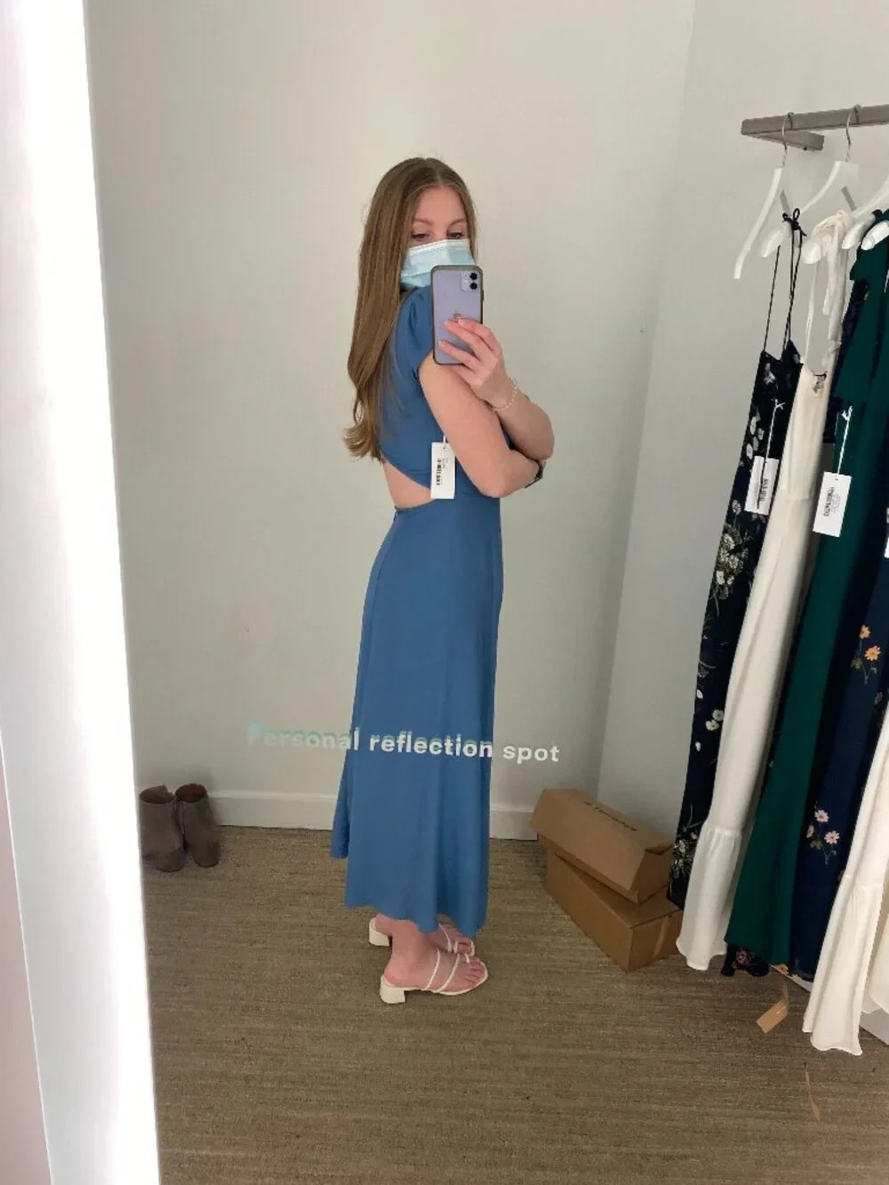 Reformation Slate Blue Cutout Back Midi Dress Womens Size 2 Flutter Sleeve