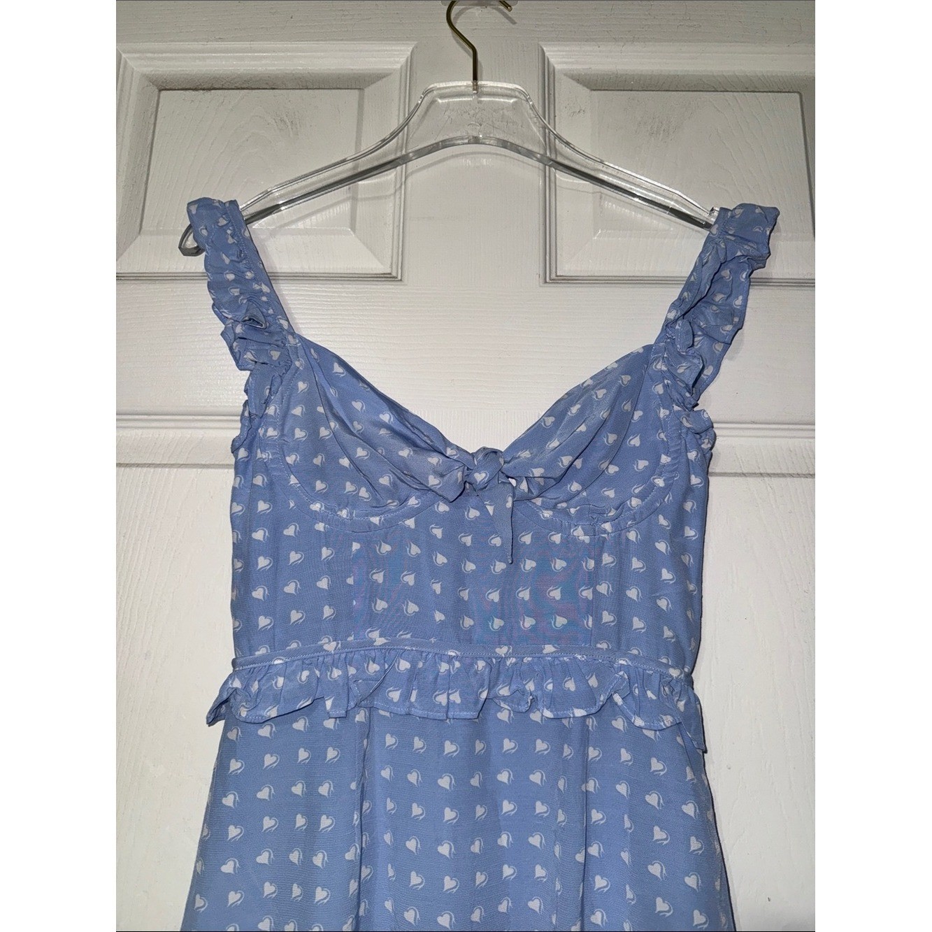 For Love & Lemons Sweetheart Mini Dress Light Blue Heart Print Size XS