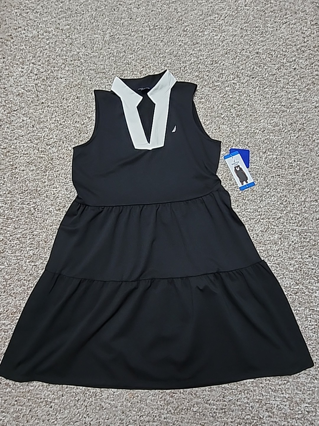 Nautica Jeans Women’s Tiered Dress, Black, Large, NWT