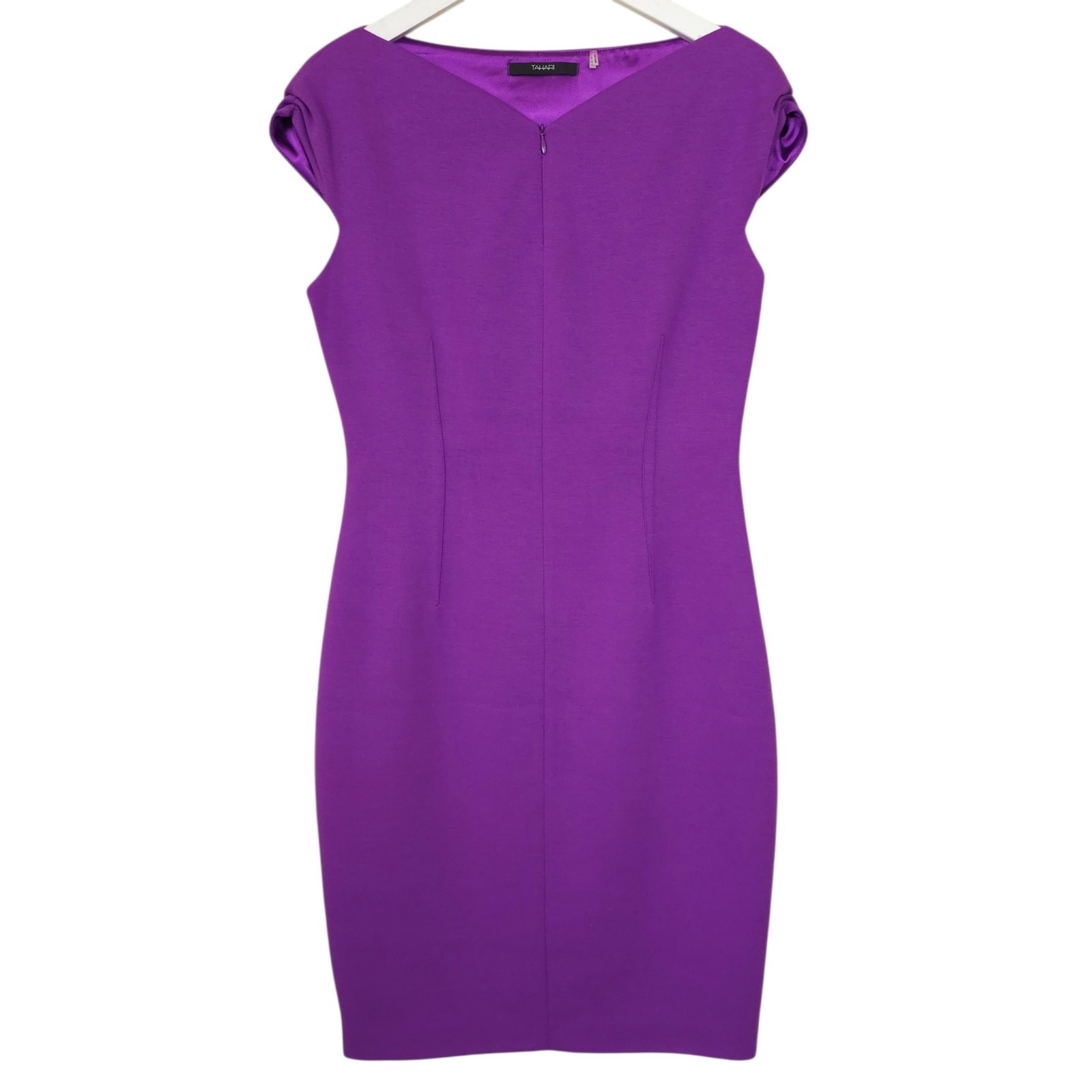 Tahari Purple Sheath Dress Womens 10 Cap Sleeve Princess Seam V-Neck