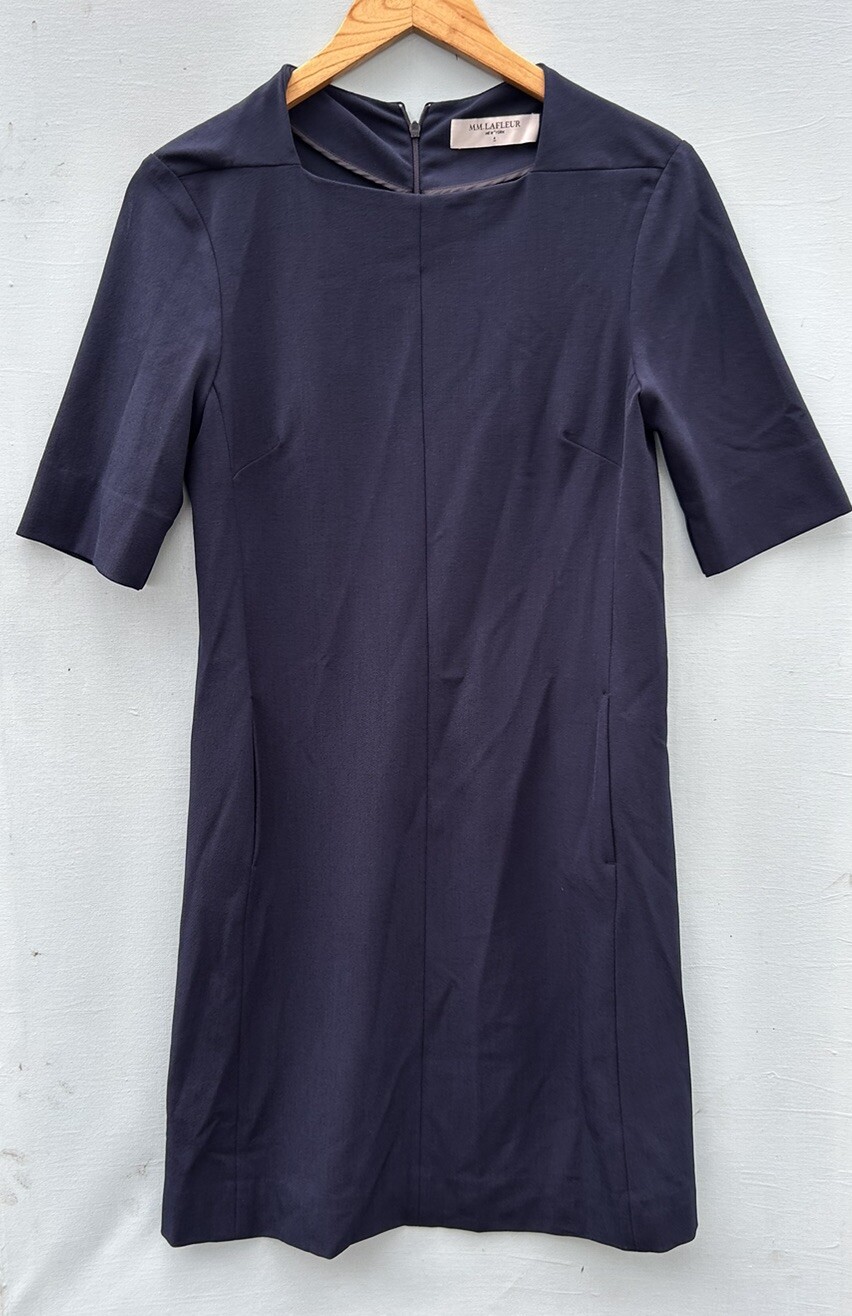 MM LaFleur Farnoosh Dress 4 Navy Blue Sheath Square Neck Crepe