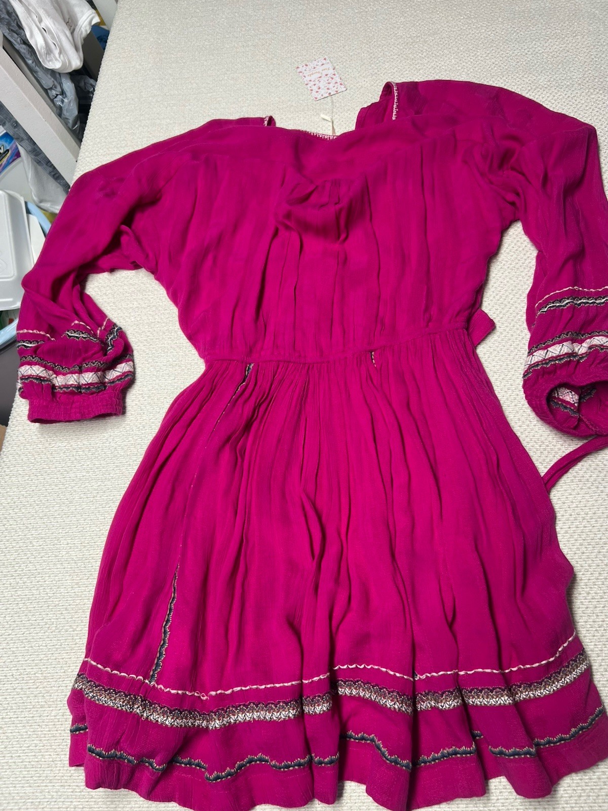 NEW FREE PEOPLE Delilah Embroidered Wrap Mini Dress Size S Pink Festival Boho