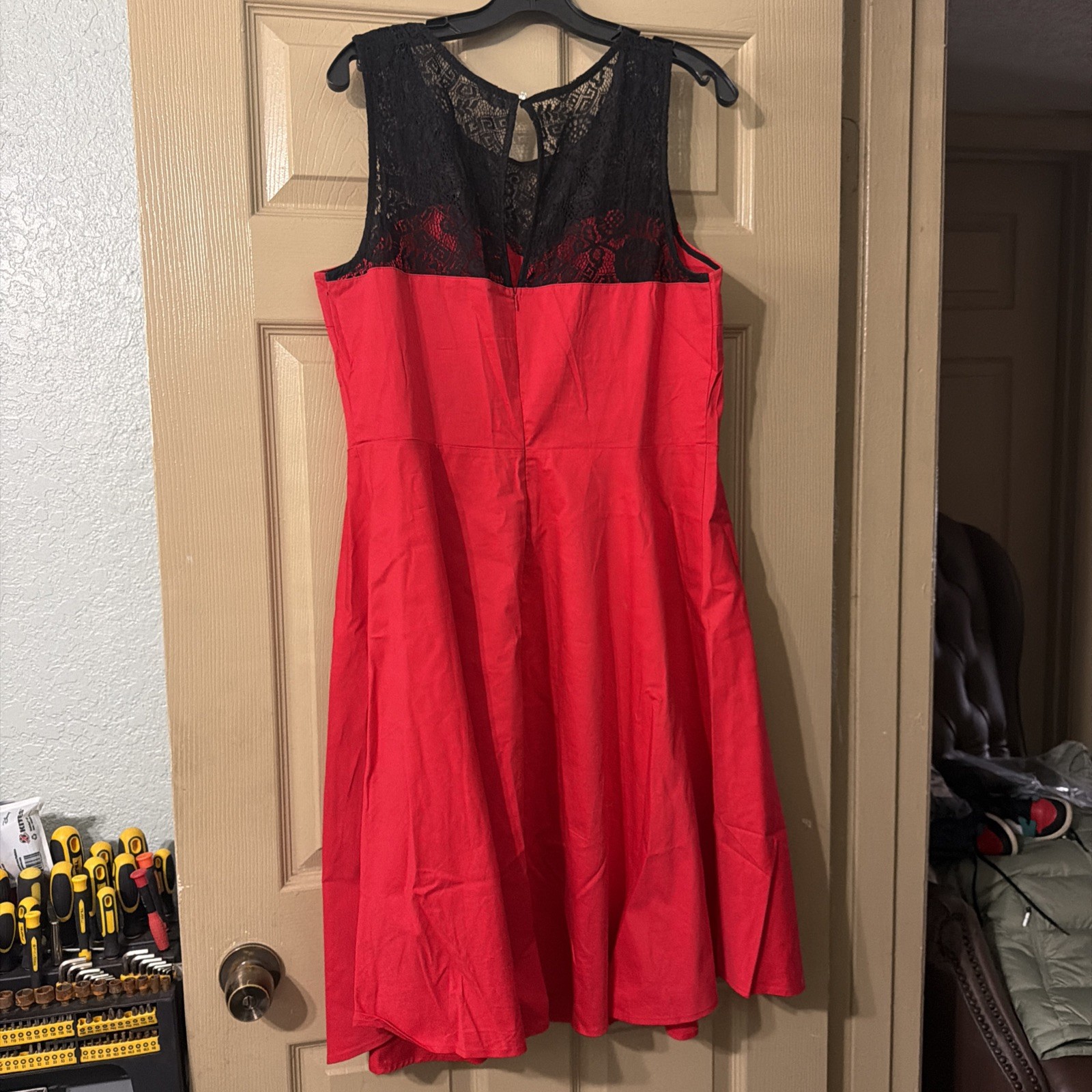 bbouninedress Red Black Solid Lace Sweetheart Sleeveless A-Line Knee 3xl Zip