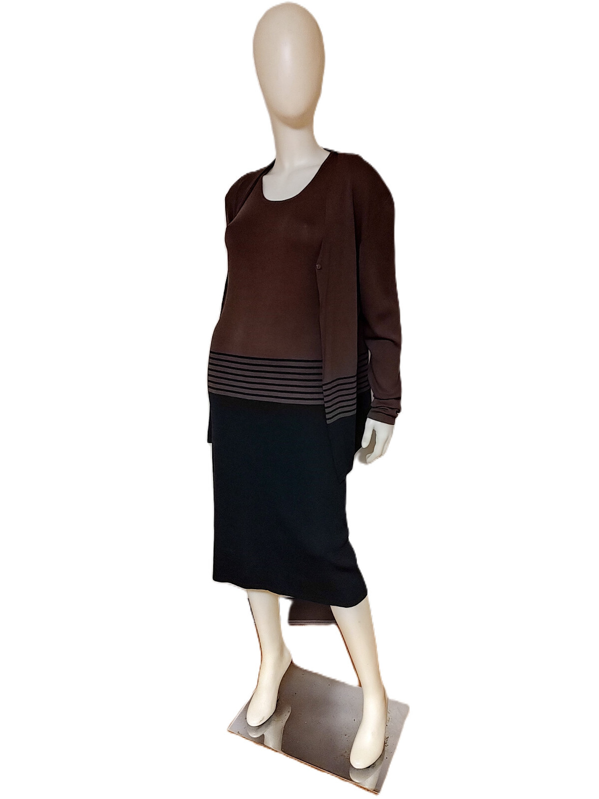FINITY Brown/Black Sleeveless Midi Knit Dress and Cardigan-M