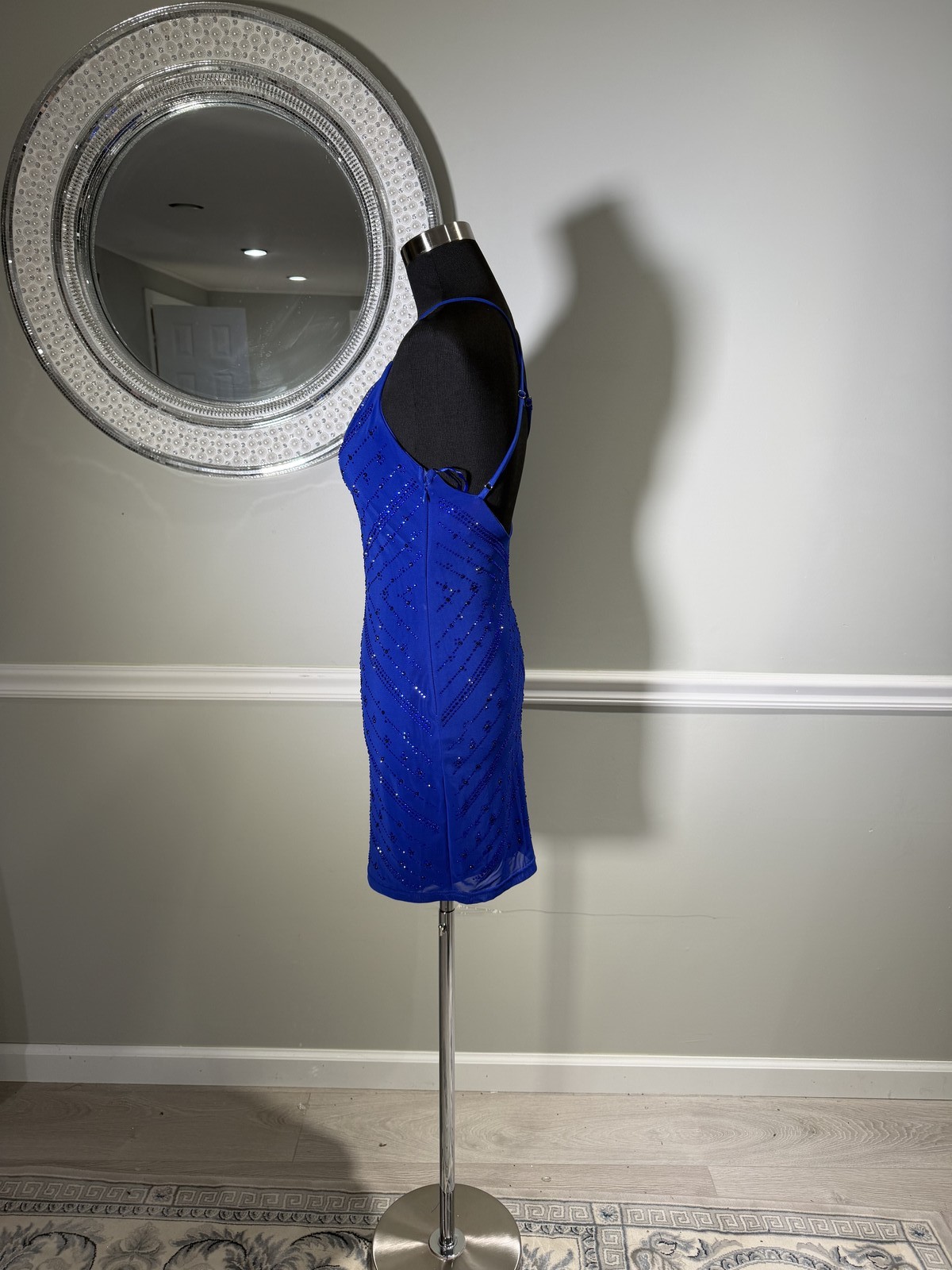 VIP Fashion Royal Blue Rhinestone Open Back Bodycon Mini Dress Size M