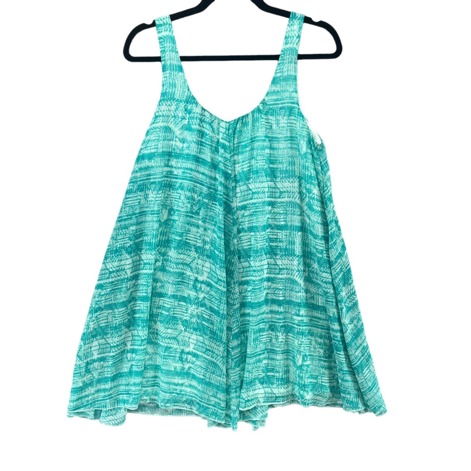 Decree Deepsummer Mini Dress Green White Printed Sleeveless Scoop Neck Size M