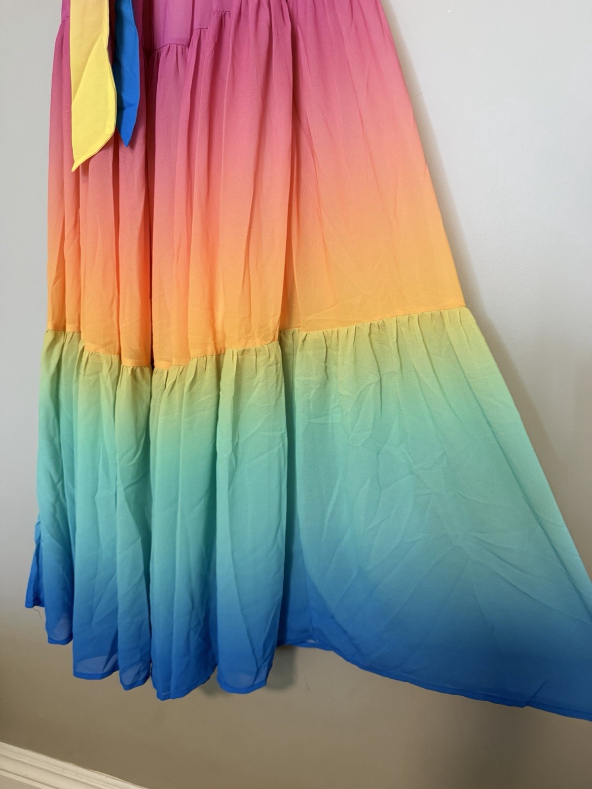 Vici Multicolor Ombre Off Shoulder Chiffon Maxi Dress Pullover Tie Belt S