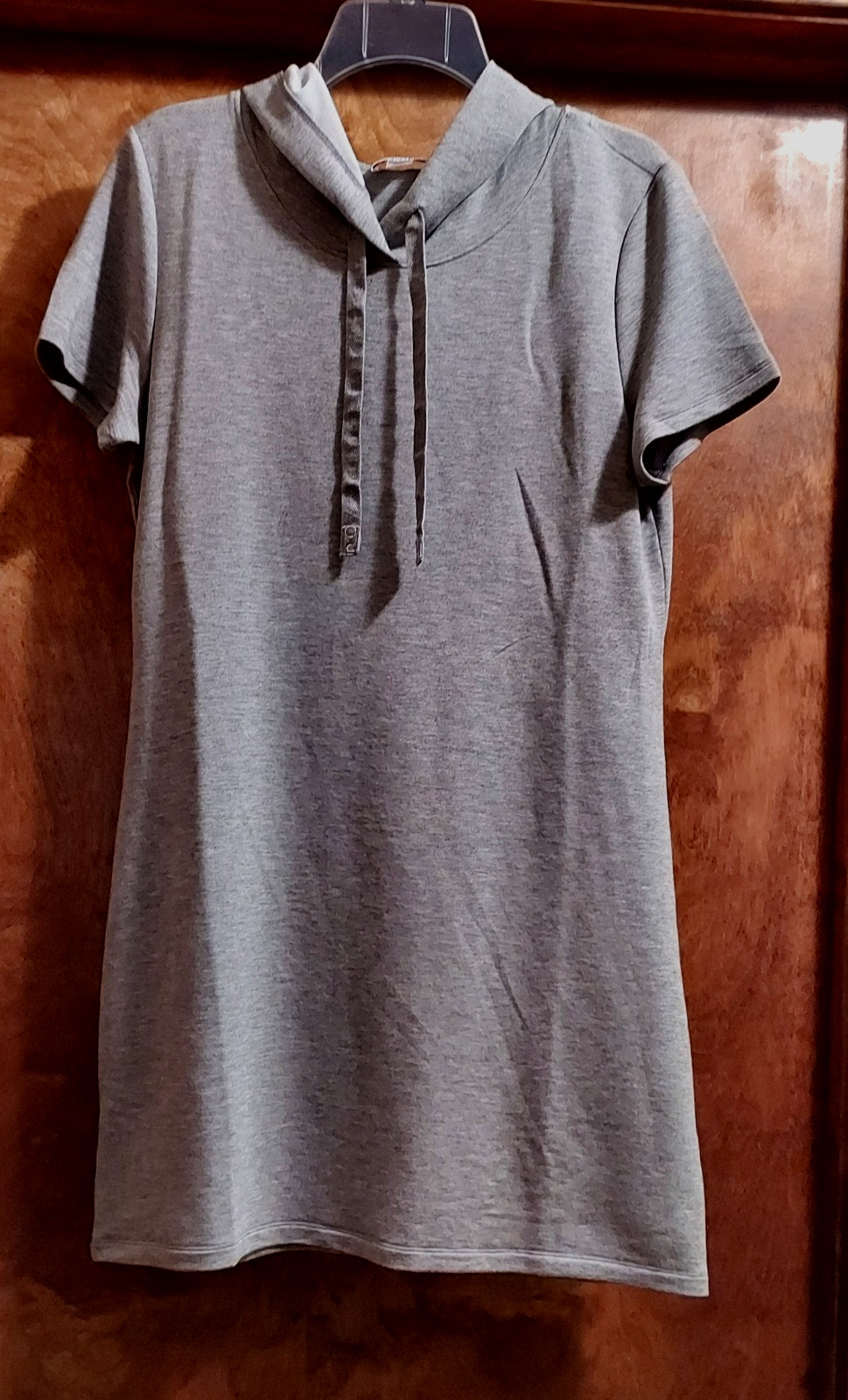 NWOT-Calvin Klein SS Hooded T-Shirt Dress, Sz M, Over the Head, Rayon Blend,Gray