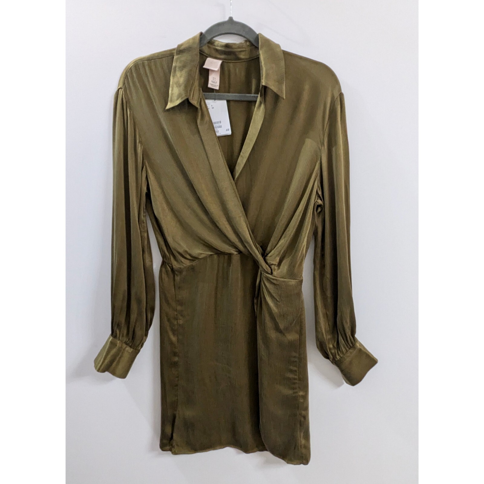 H&M Low-cut V-neck Wrapover Tunic with Draped Knot Detail Size 6