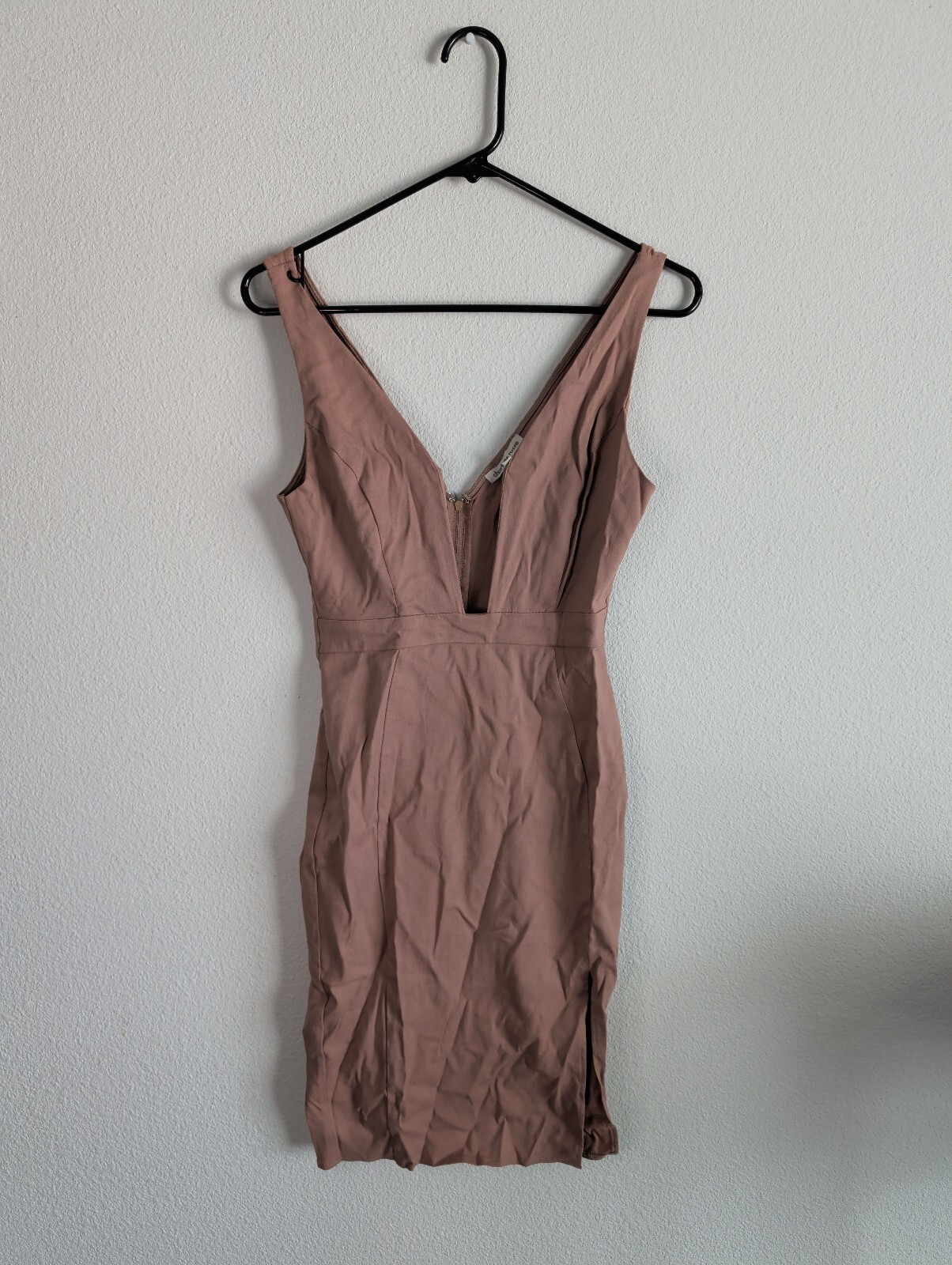 Blush Pink Bodycon Midi Dress Women’s S. Deep V Sleeveless