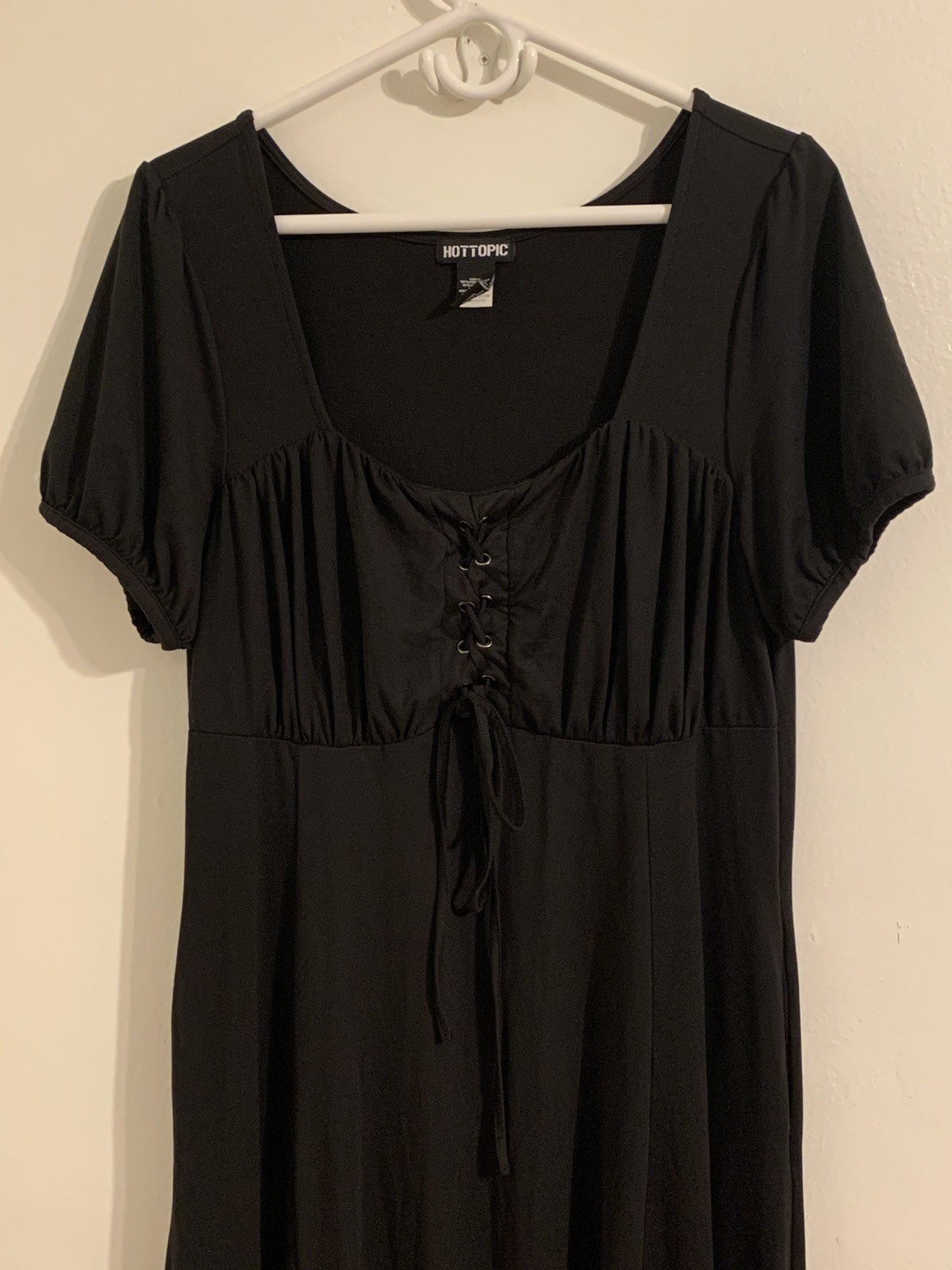 Hot Topic Black Empire Maxi Dress XL Pockets Goth Whimsigoth Lace Up Long VGC