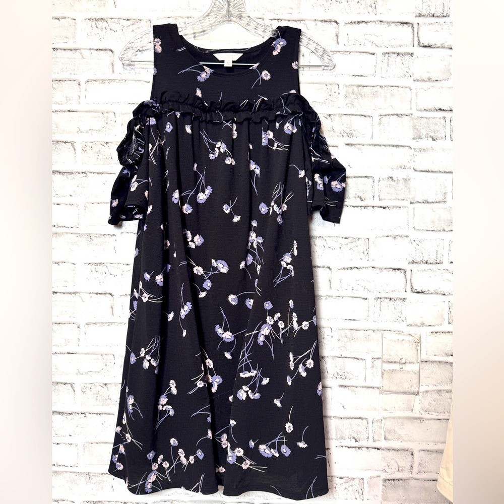 LC Lauren Conrad Black Floral Dress cold shoulder size M