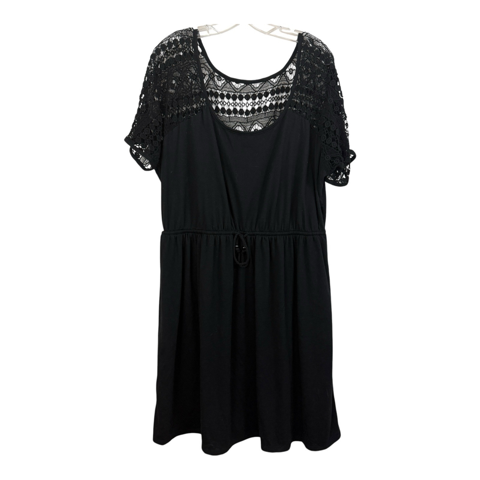 Lane Bryant Shift Crochet Dress Plus Sz 18 / 20 Black Lace Drawstring Waist