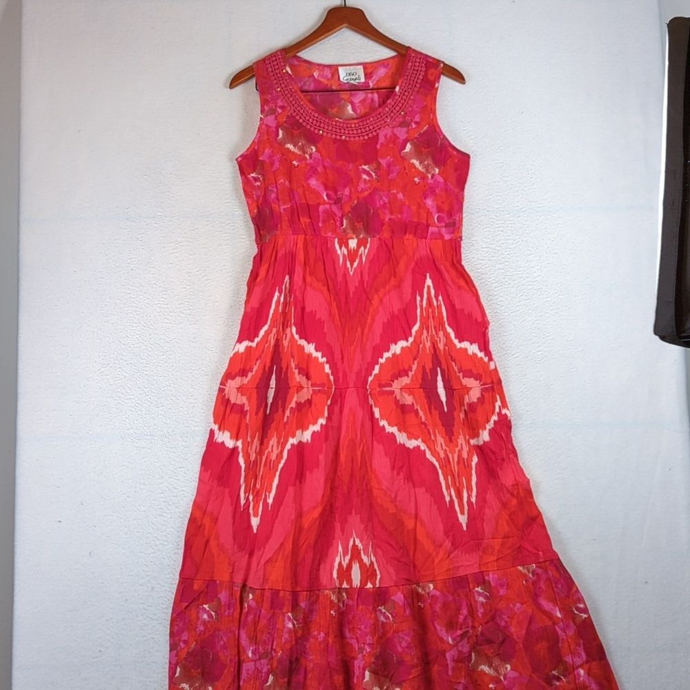 OSO Casuals Pink Fuchsia Boho Indie Vacation Cotton Maxi Dress M