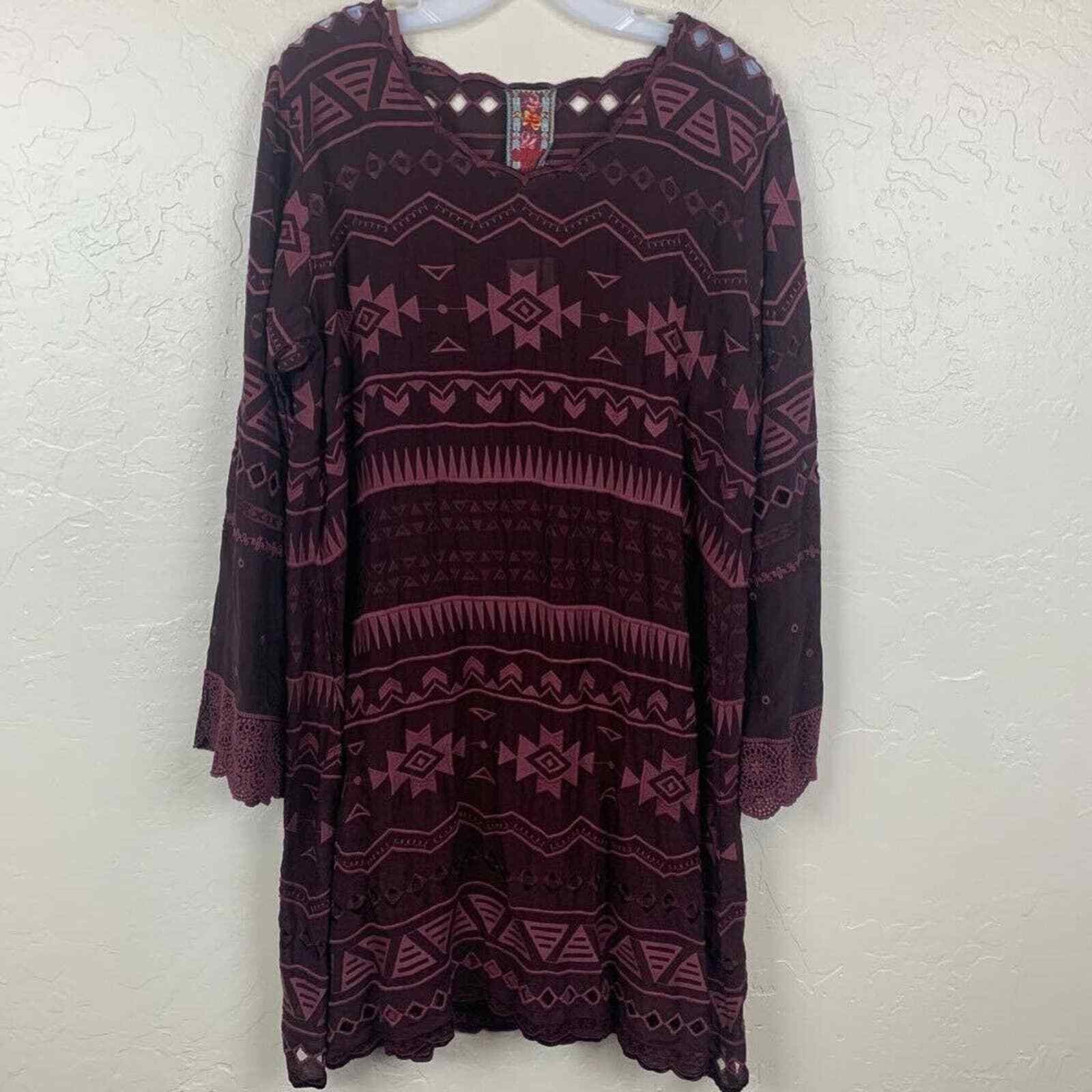 Johnny Was Dress Purple Tribal Embroidered Aztec Eyelet Avery Women’s-M