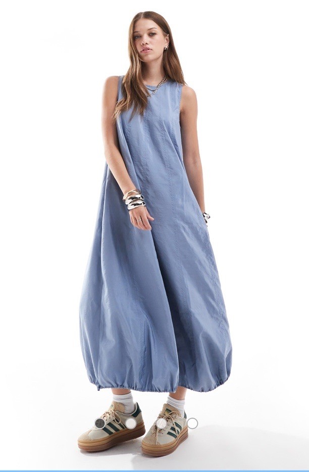ASOS Design Sleeveless Tech Maxi Dress Toggle Bubble Hem Sz 14 Ice Blue