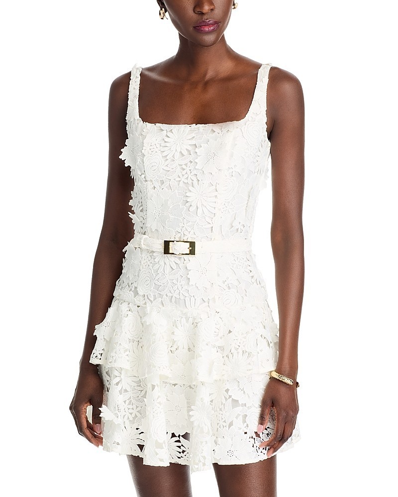 Generation Love Lisette 3D Lace Belted Dress Women’s S White Back Zip Closure