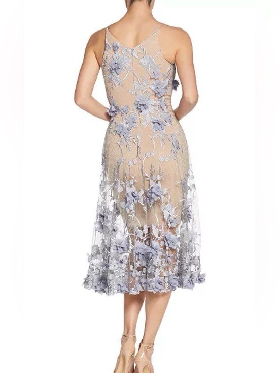 DRESS THE POPULATION AUDREY GRAY LACE EMBROIDERED V-NECK SLEEVELESS DRESS MEDIUM