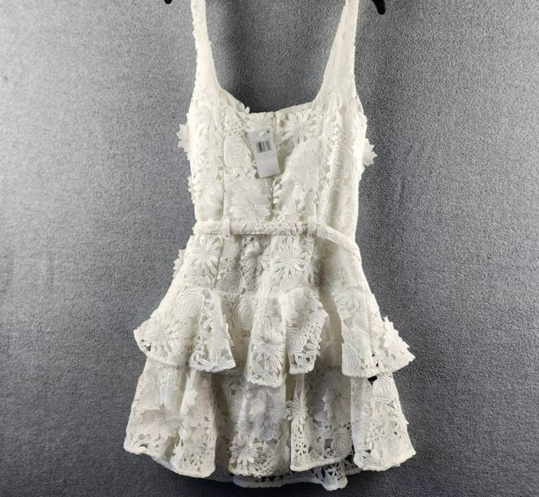 Generation Love Lisette 3D Lace Belted Dress Women’s S White Back Zip Closure