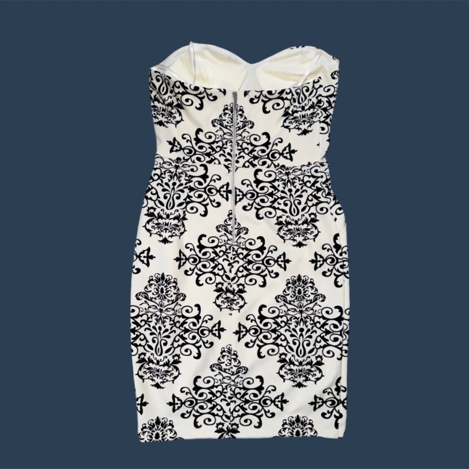 B Darlin Womens Strapless Sweetheart Cream Black Sheath Bodycon Dress Sz 11/ 12