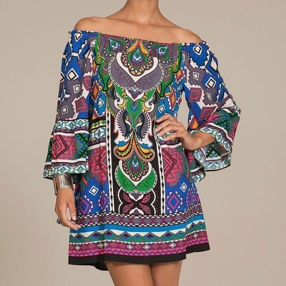 Flying Tomato Mini Dress,bell short sleeves, abstract colorful design women’s M