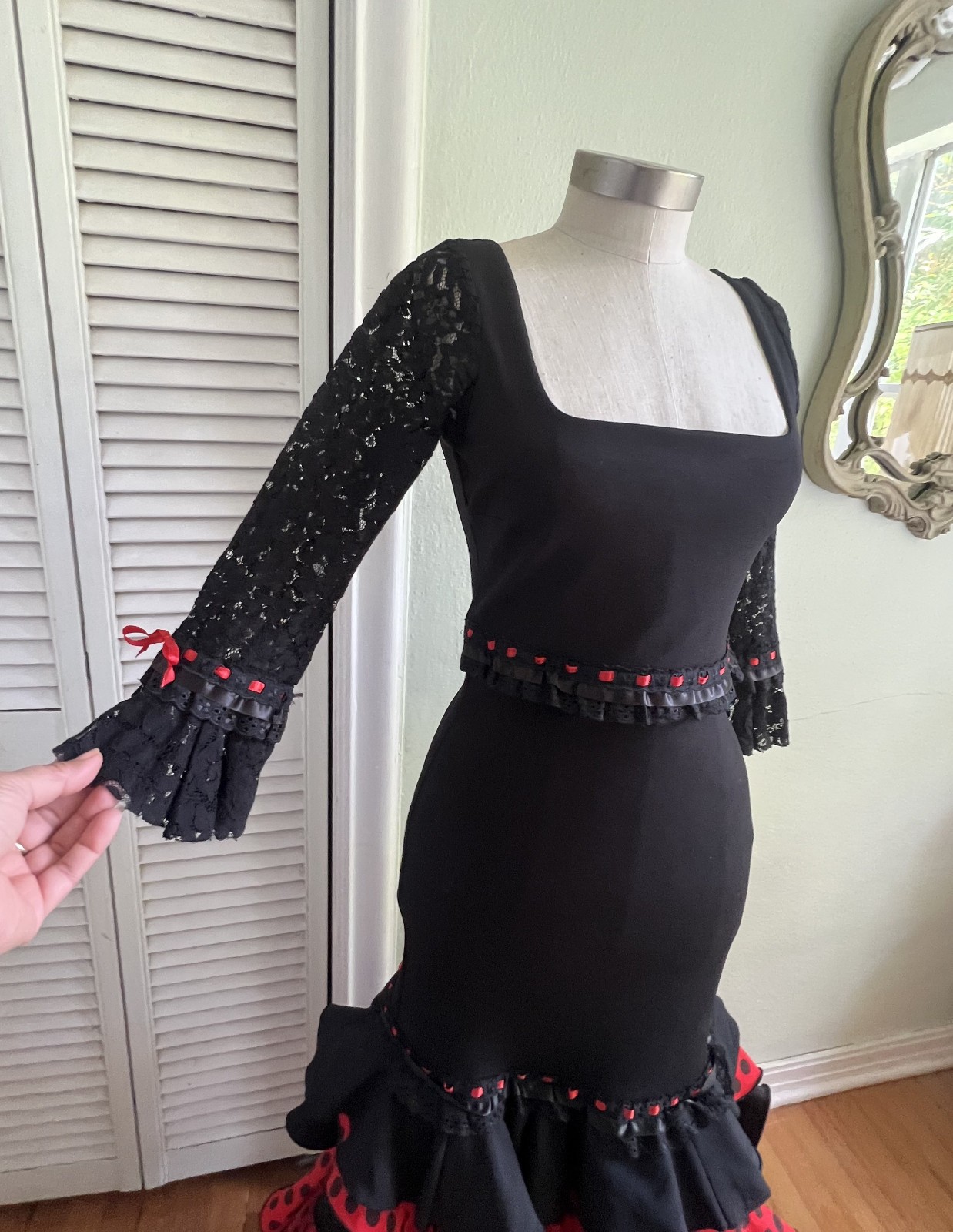 Authentic Flamenco Gypsy Dress Feria Spain Black Red Polka Dot Closet Creations