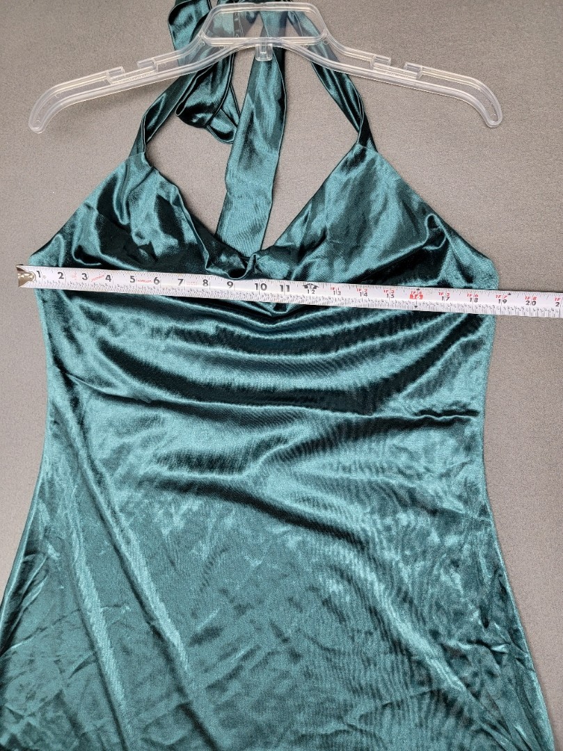 NEW~ZAFUL~Satin Halter Cowl Neck Backless A Line Mini Dress Size XL Teal GREEN
