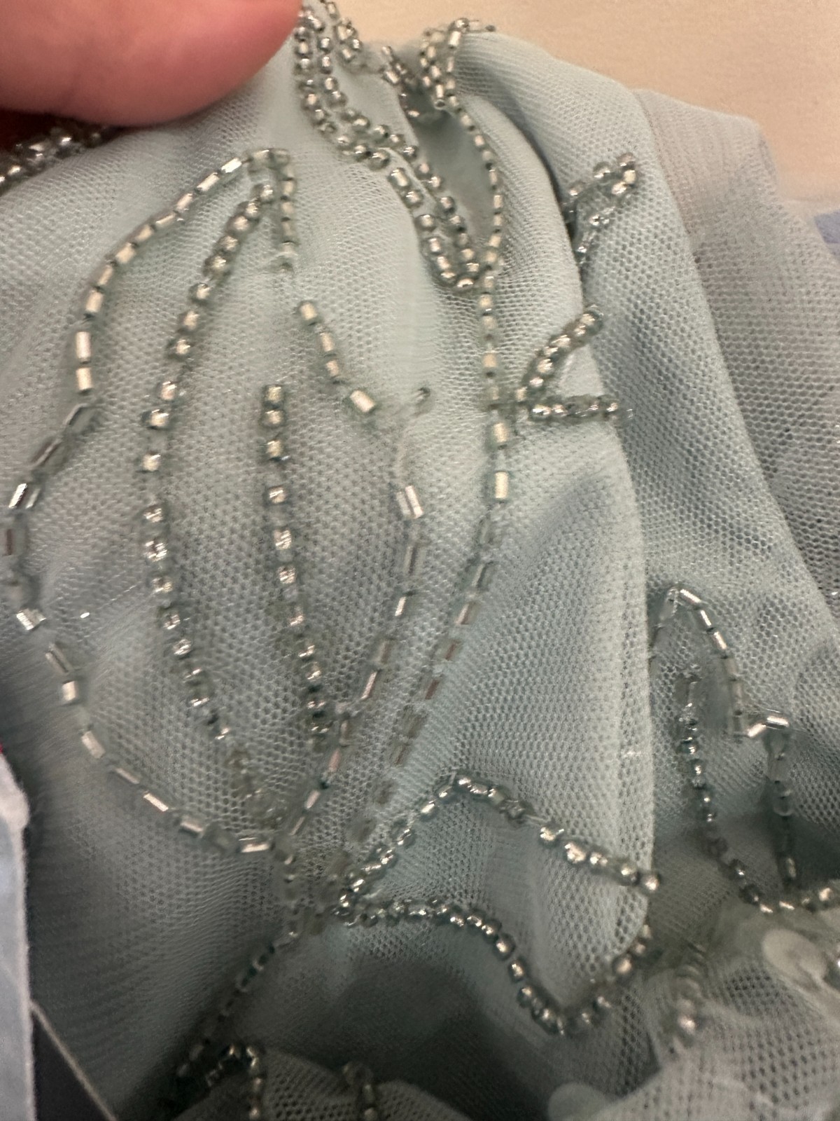 Adrianna Papell Beaded Sequin Gown 8 Aqua Blue Flutter Sleeve Blouson NWT $169