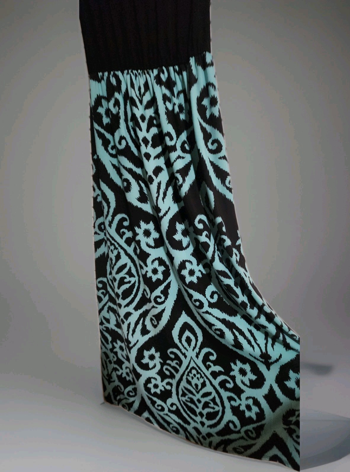 Long Summer Maxi Black And TEAL skirting Is Rayon Material Top Cotton Stretchy
