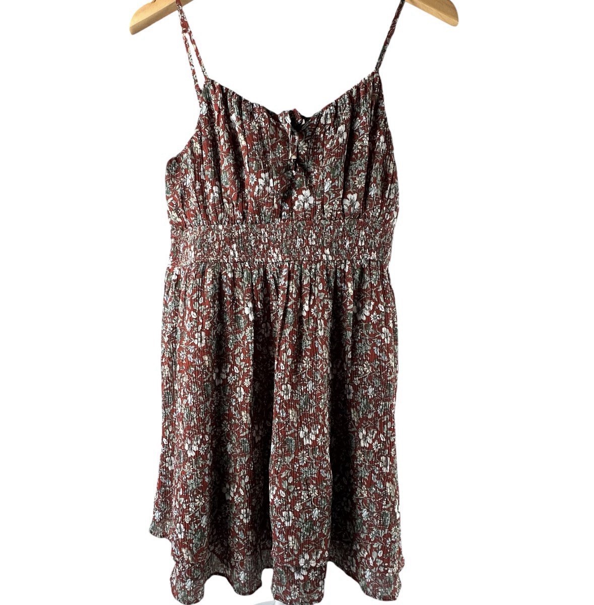 Women’s Floral Smocked Cami Sundress Red Boho Mini Dress Size Small