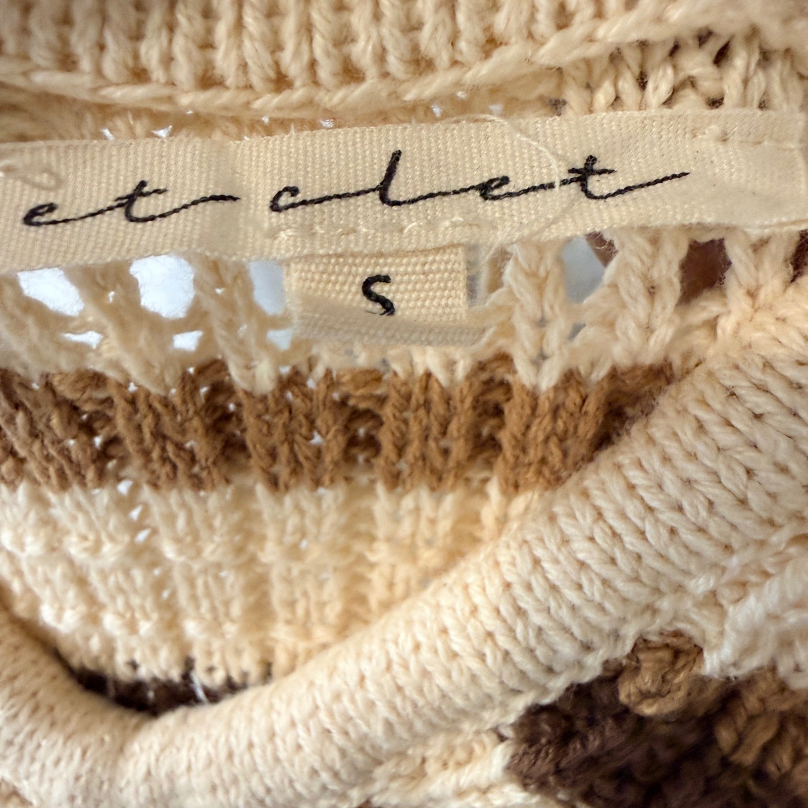 Et Clet Striped Crochet Knit Halter Neck Midi Dress Brown Beige Beach Coastal S