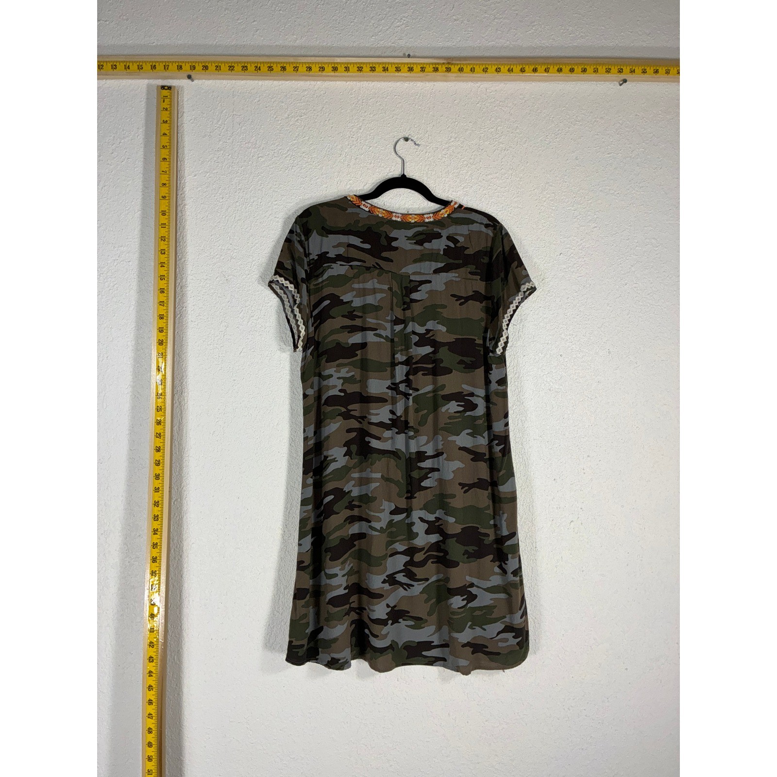 Savanna Jane Camo Embroidered Lace Up Tunic Dress Large Green Floral Boho K93829