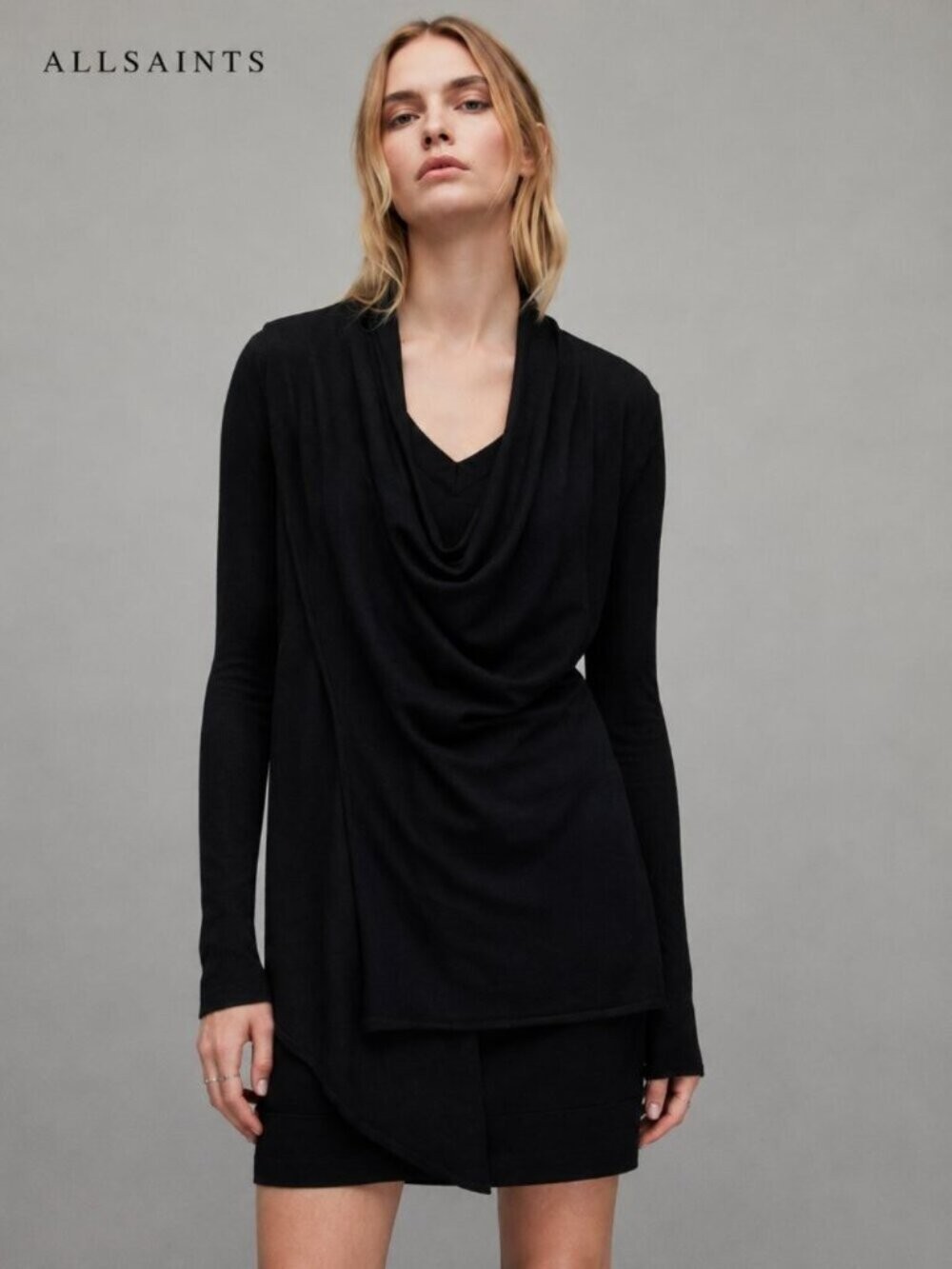 AllSaints Drina Black Merino Wool Convertible Draped Dress Size Small 3-Way 0456