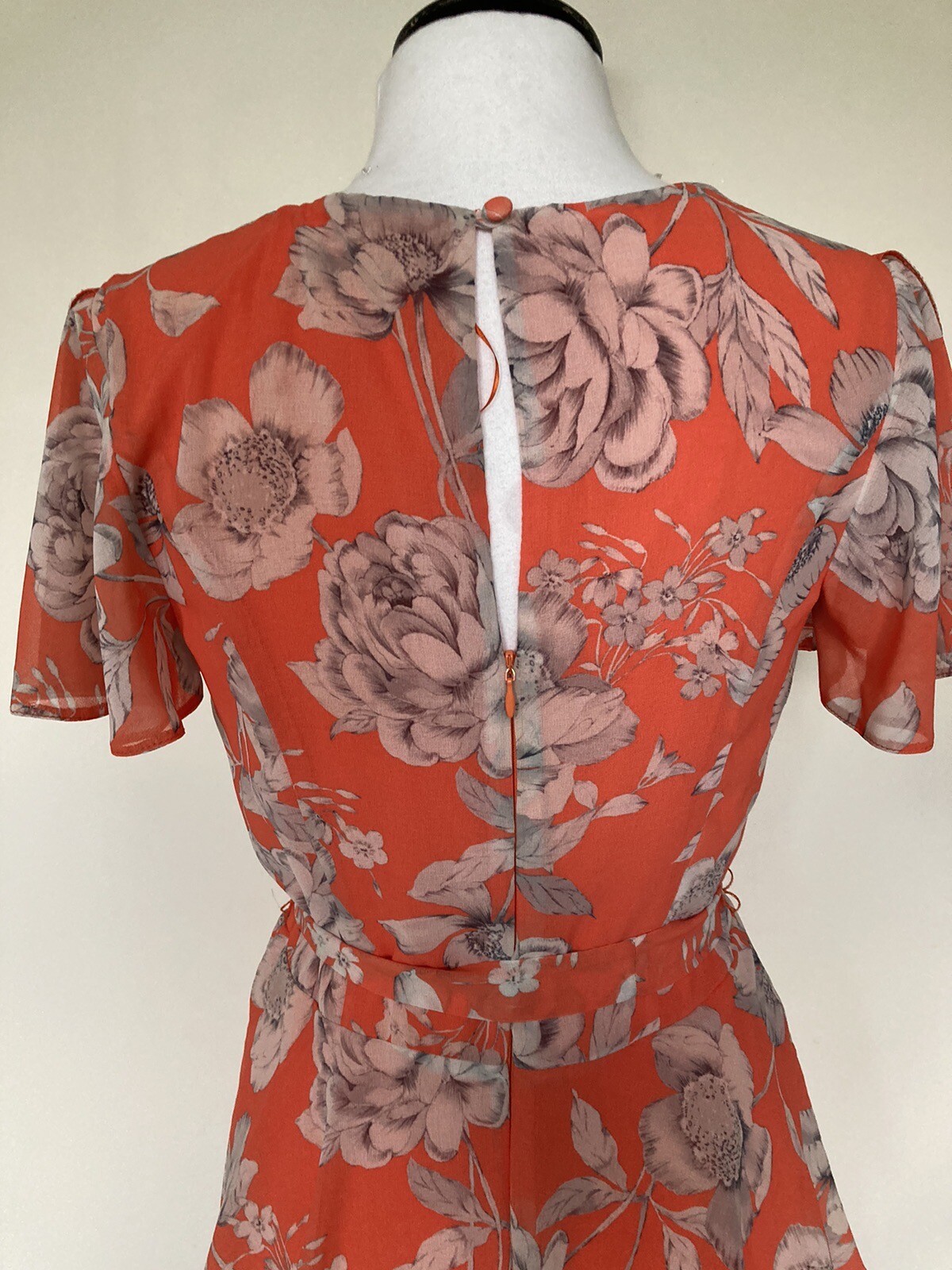 ROMAN ~ Orange Floral Short Floaty Sleeve Ruffle Layered Dress Sz 10