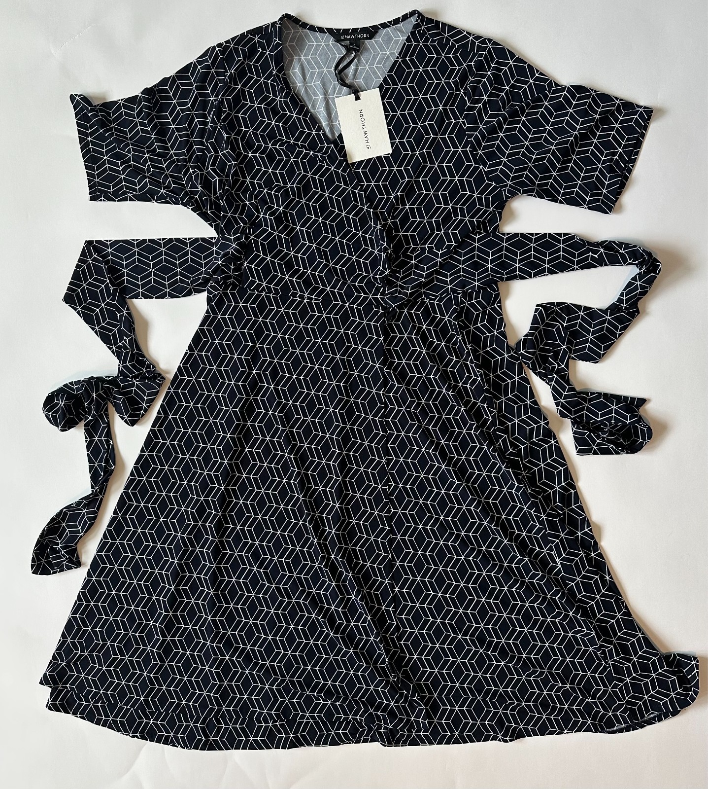 NWT 41 HAWTHORN Navy Kaitlyn Surplice Faux Wrap Dress Women 1X