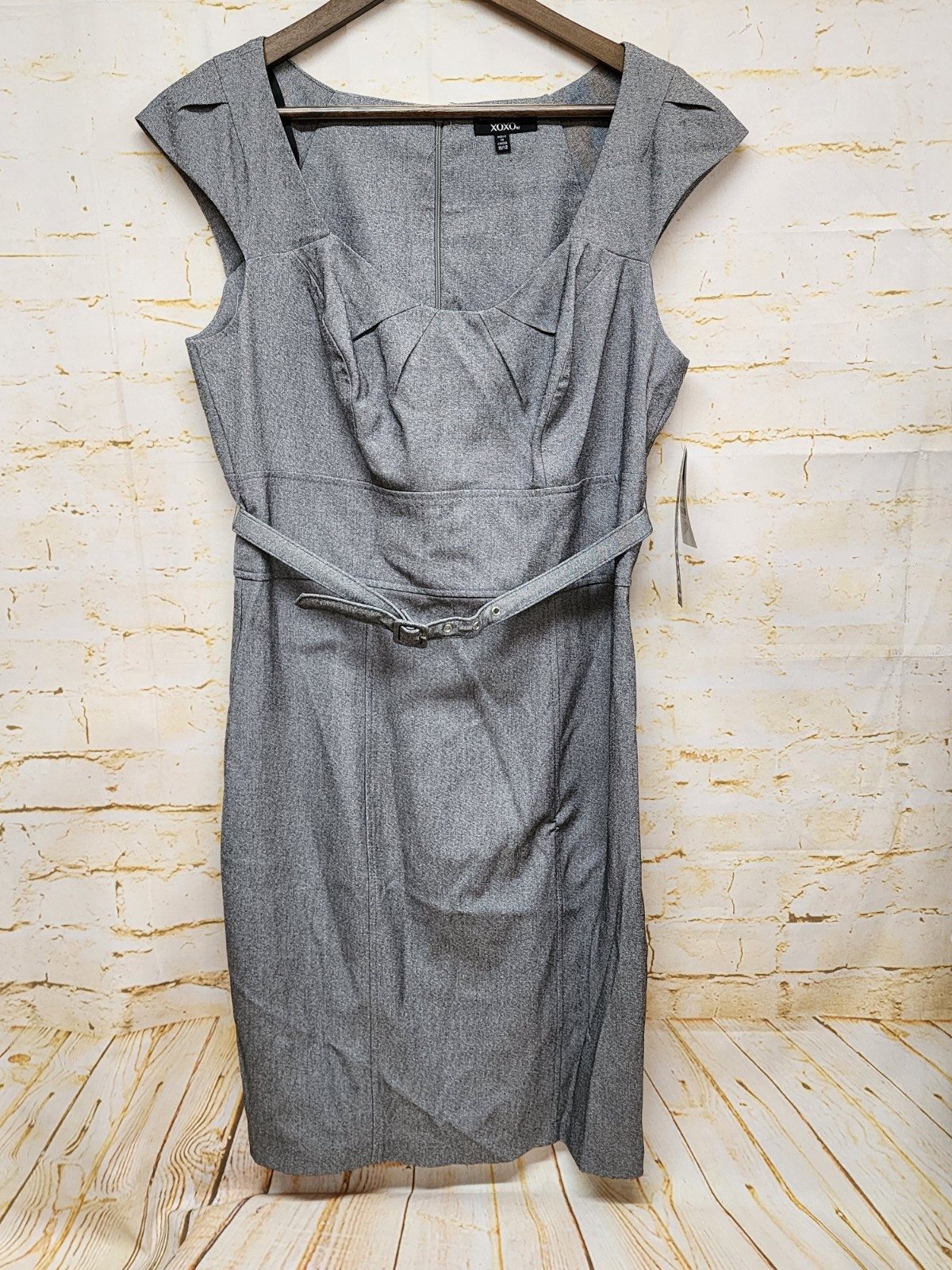 Womens Belted Pencil Dress Sz 11/12 Gray Cap Sleeve New