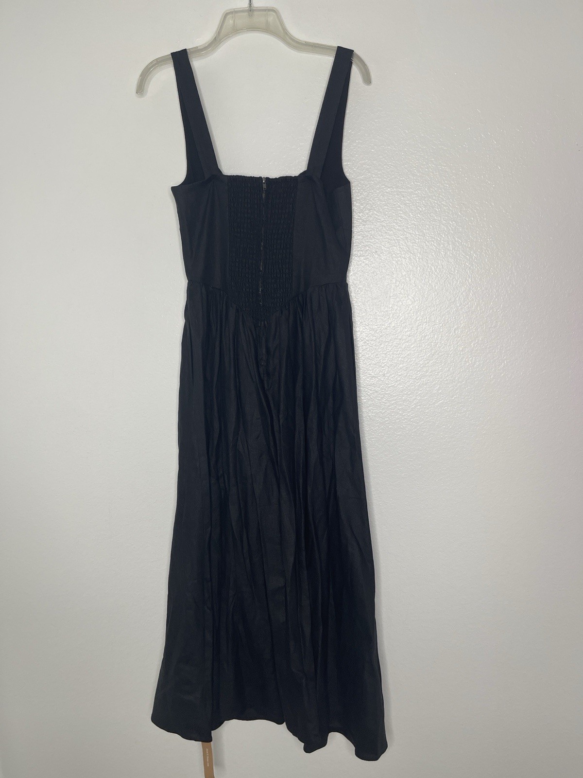 New Reformation Balia Black 100% Linen Scoop Neckline Midi Dress Size 6
