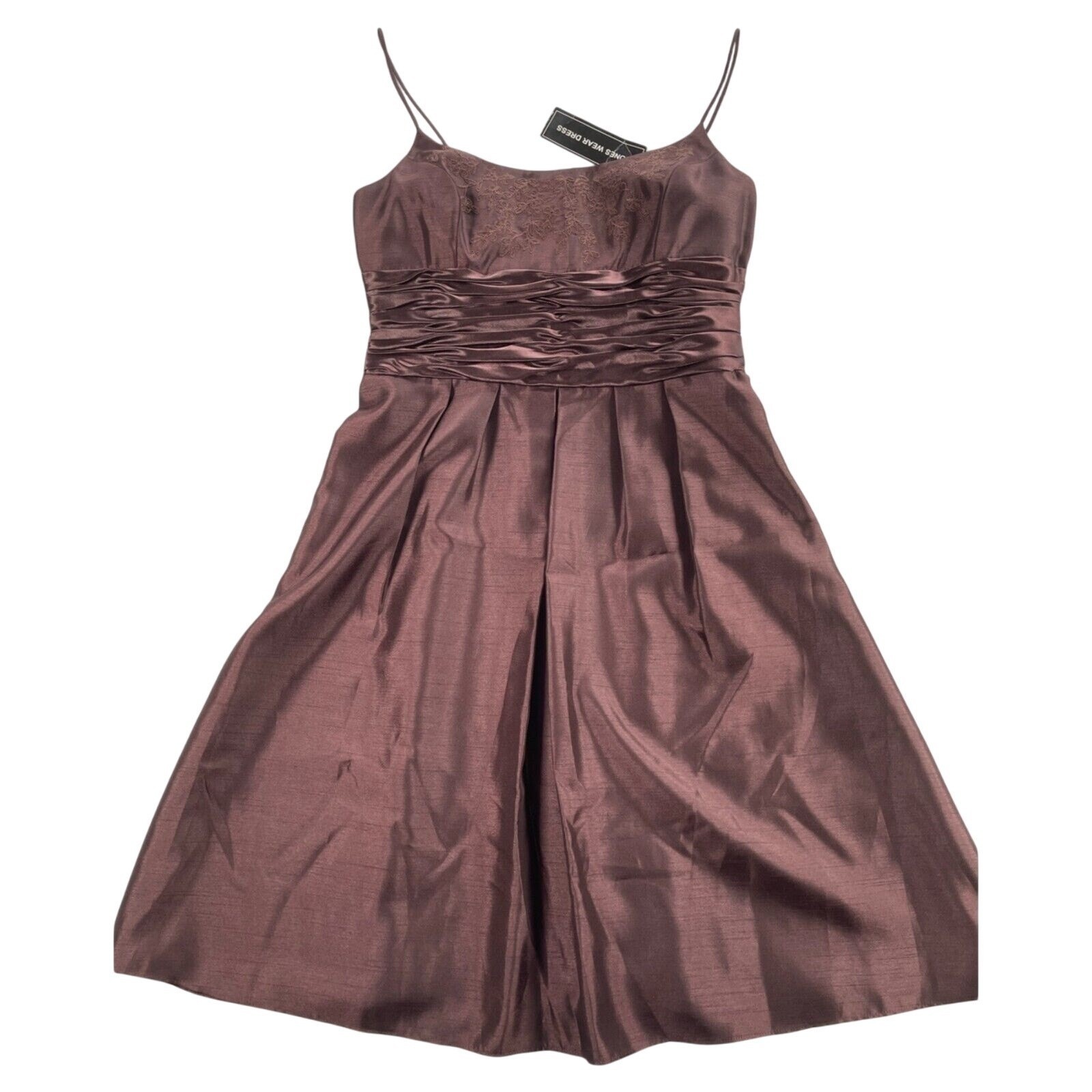 Jones Wear Dress 10 Brown Embroidery Pleats Empire Waist Taffeta Formal Prom