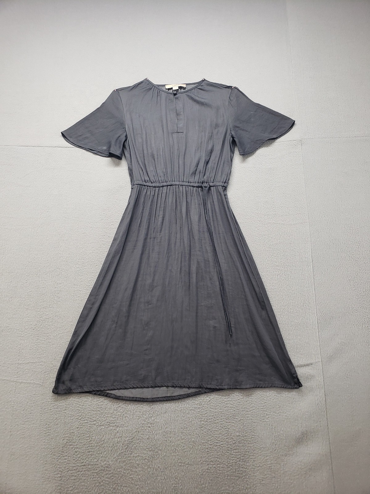 Loft Women Dress XXST Gray Short Sleeve Tie Waist Pleated 100% Polyester Party