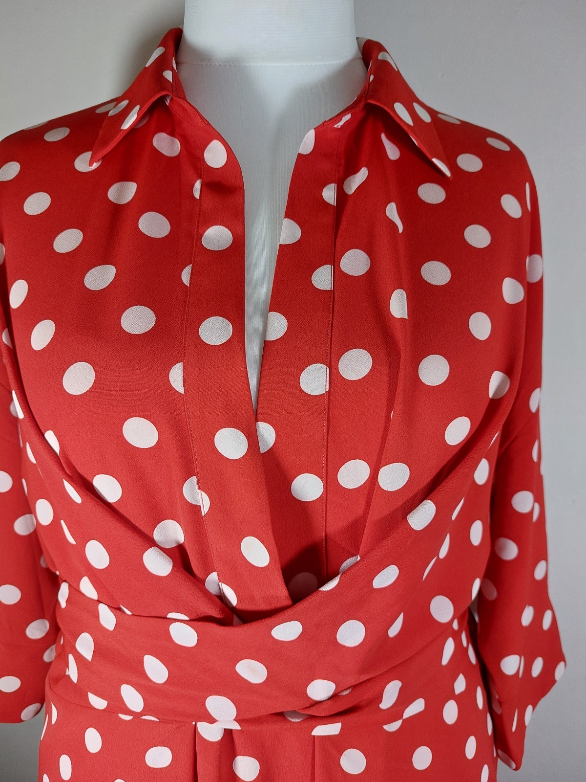 Manon Baptiste Red White Polka Dot Wrap Dress UK 20 EU48 Tie Belt Midi