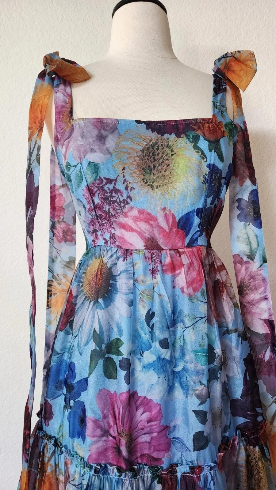 New Anthro Maxi Dress New Size Small Blue Floral Coquette Wedding Formal Prom