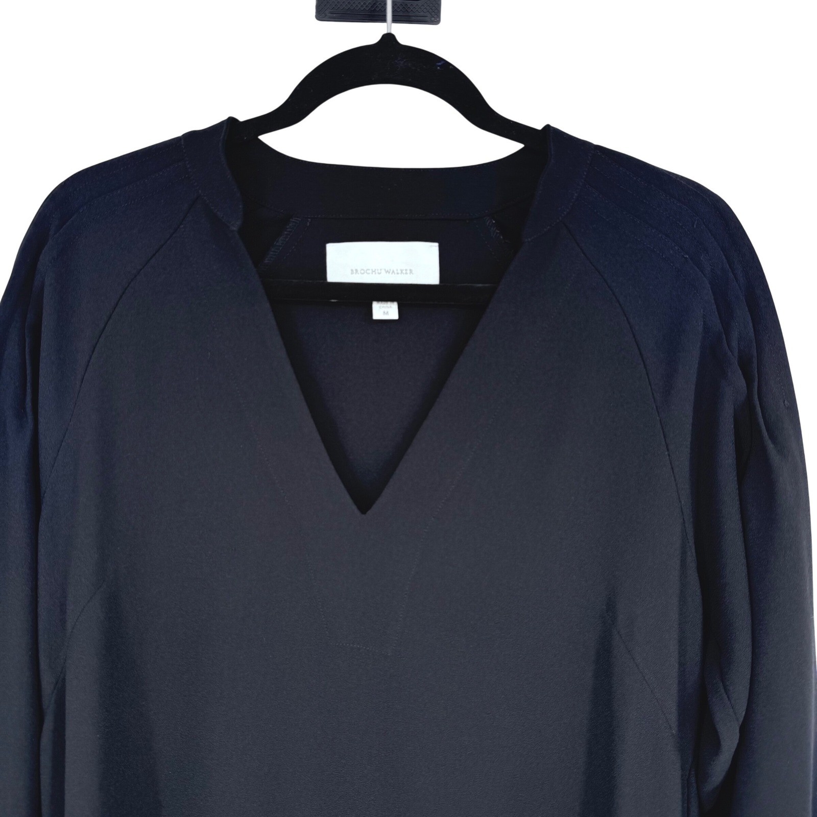 Brochu Walker Black Shift Dress Sz M Pleated Sleeves Quiet Luxury Minimalist